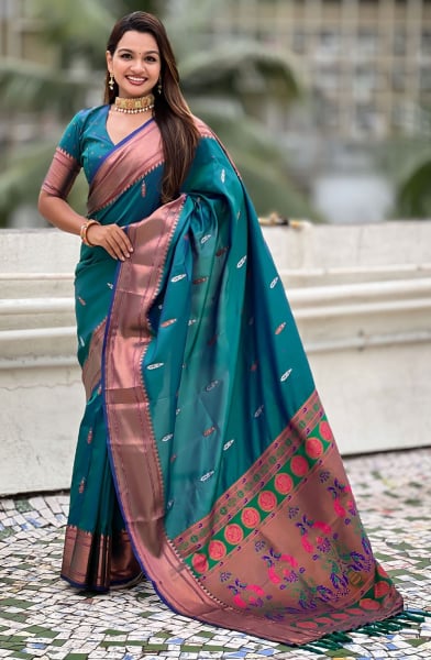 Rama Green Meenakari Weaving Soft Silk Saree