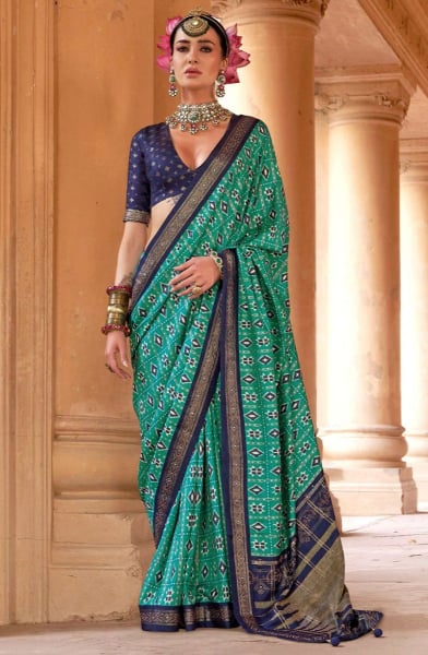 Rama Green Patola Design Viscose Silk Saree