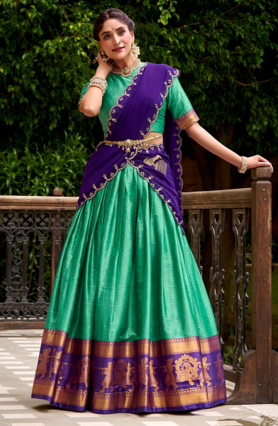 Rama Green Poly Cotton Party Wear Lehenga Choli Set