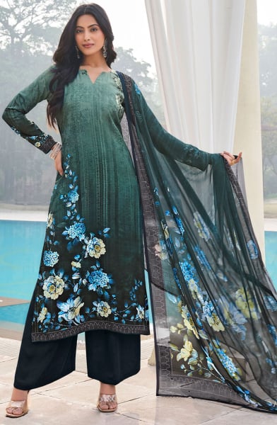 Rama Green Printed Crepe Plus Size Suit
