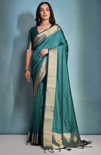 Rama Green Raw Silk Woven Saree