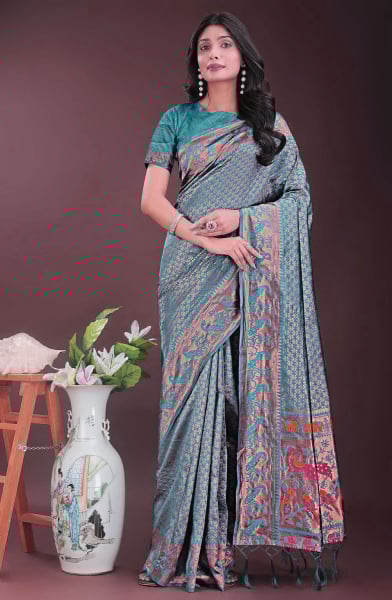 Rama Green Silk Saree with Jacquard Work