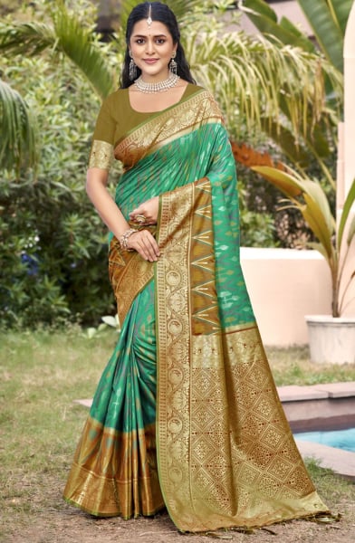 Rama Green Silk Woven Work Saree