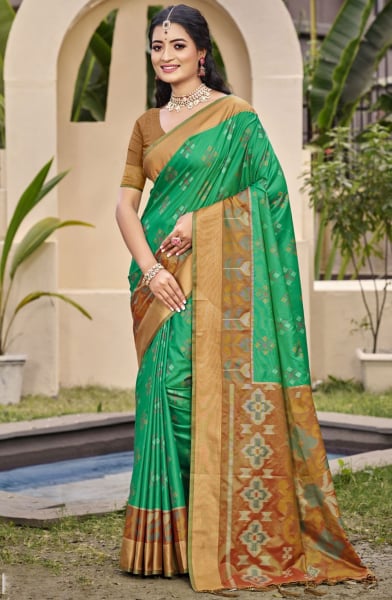 Rama Green Silk Woven Work Saree