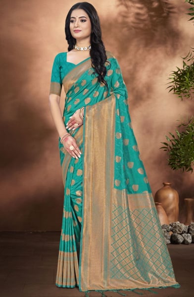 Rama Green Silk Woven Work Saree
