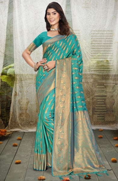 Rama Green Silk Woven Work Saree