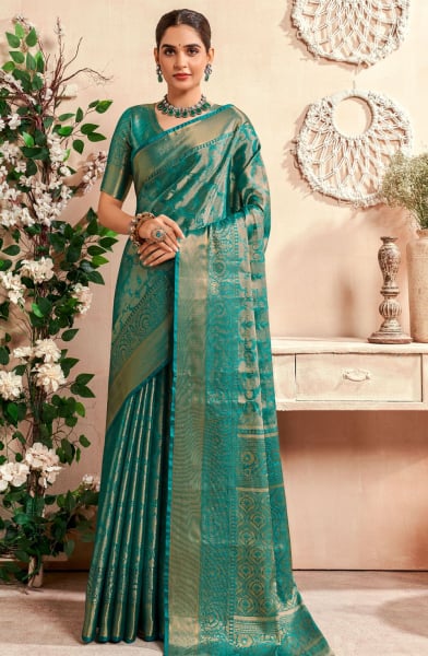 Rama Green Silk Zari Woven Saree