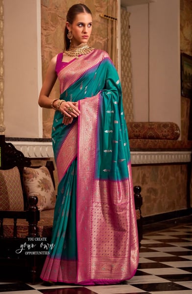 Rama Green Soft Silk Saree with Zari Weaving