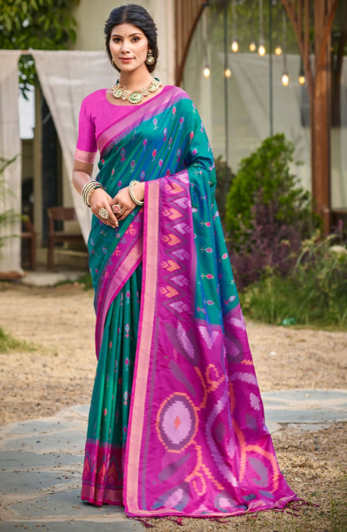 Rama Green Soft Silk Woven Saree for Festival
