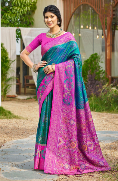 Rama Green Soft Silk Woven Saree for Festival