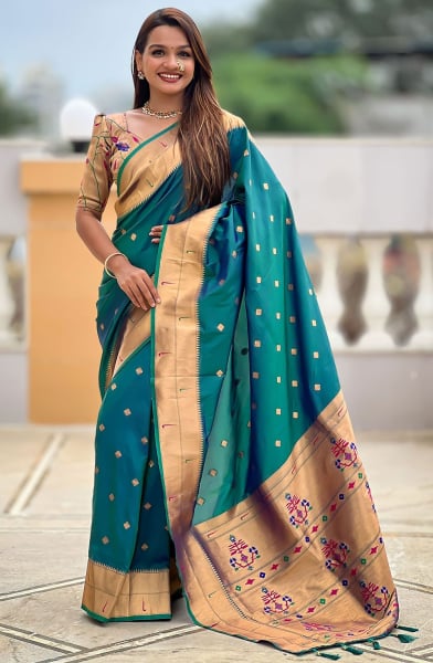 Rama Green Woven Paithani Silk Saree