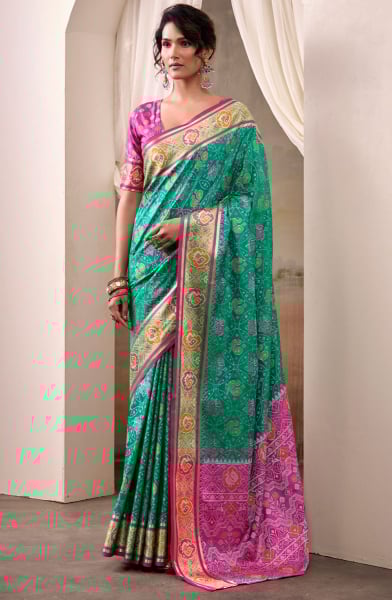 Rama Green Woven Patola Silk Saree