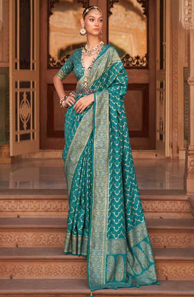 Rama Green Woven Soft Silk Saree