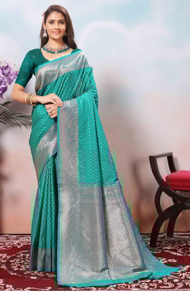 Rama Green Zari Woven Soft Silk Saree