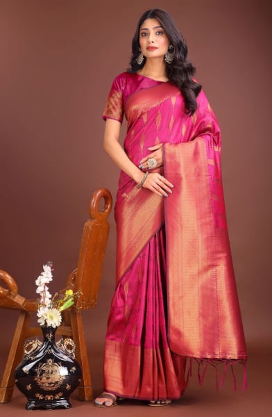 Rani Pink Banarasi Silk Woven Saree