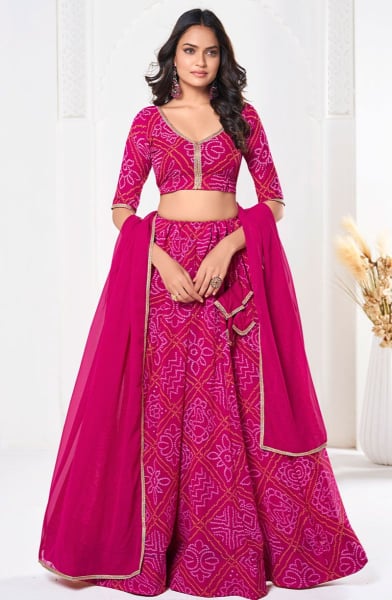 Rani Pink Bandhani Print Georgette Lehenga Choli