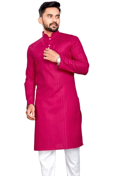 Rani Pink Cotton Slub Men Kurta