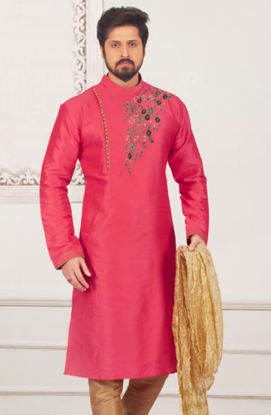 Rani Pink Dupion Silk Mens Kurta