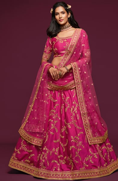 Rani Pink Embroidered Art Silk Designer Lehenga Choli