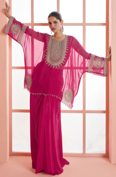 Rani Pink Embroidered Designer Palazzo Kameez