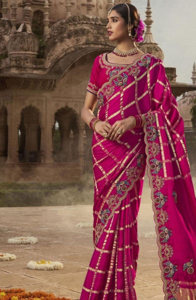 Rani Pink Embroidered Silk Designer Saree