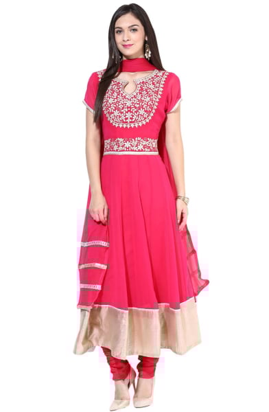 Rani Pink Georgette Readymade Plus Size Suit