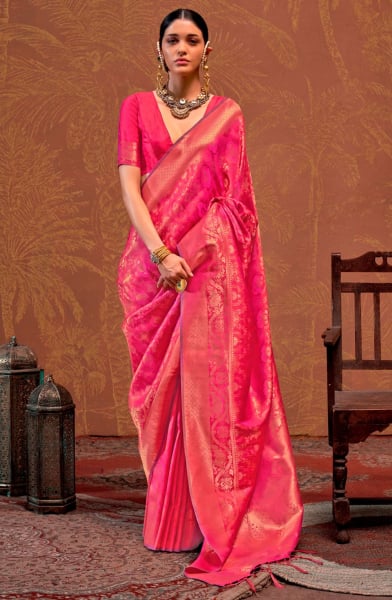Rani Pink Handloom Weaving Silk Saree