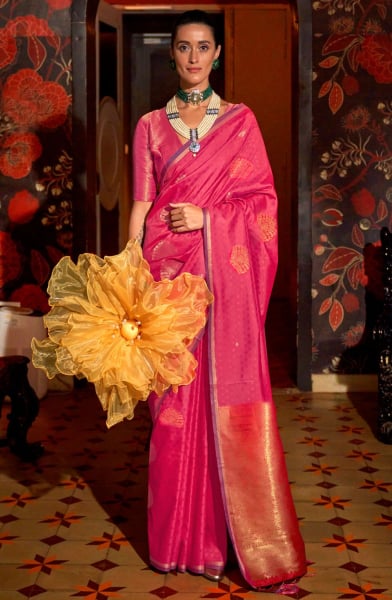 Rani Pink Handloom Weaving Silk Saree