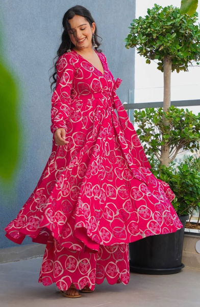 Rani Pink Heavy Rayon Plus Size Kurti with Bottom