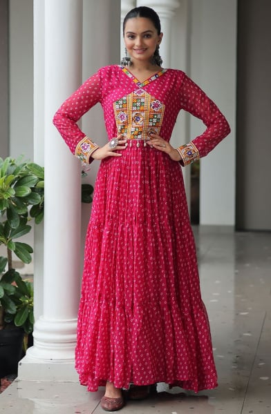 Rani Pink Kutchi Work Faux Georgette Gown