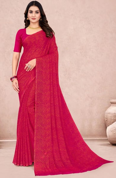 Rani Pink Leheriya Print Chiffon Saree