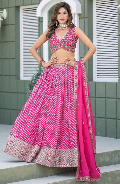 Rani Pink Leheriya Print Georgette Lehenga Choli