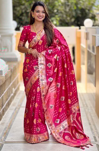 Rani Pink Meenakari Weaving Dola Silk Saree