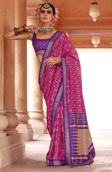 Rani Pink Patola Design Viscose Silk Saree