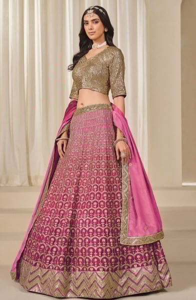 Rani Pink Premium Chinnon Silk Heavy Lehenga Choli for Wedding