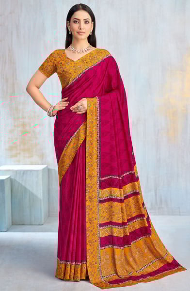 Rani Pink Printed Crepe Casual Saree