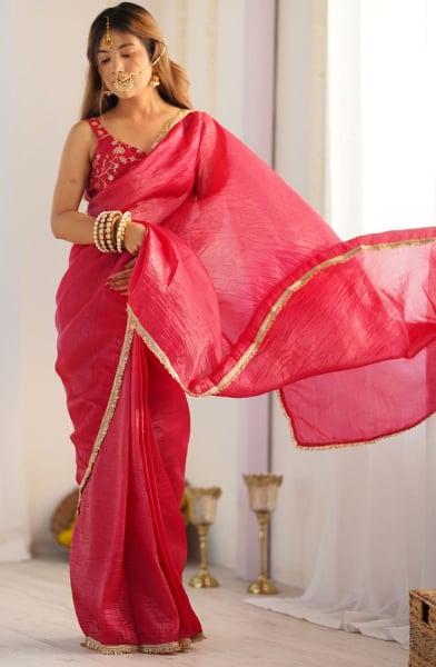 Rani Pink Ready to Wear Saree for Party