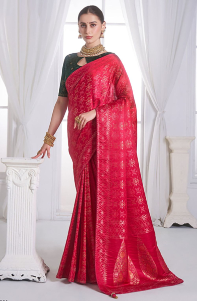 Rani Pink Satin Tissue Silk Saree for Party