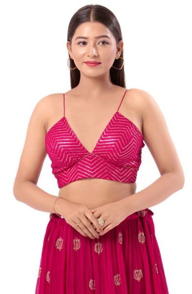 Rani Pink Sequins Embroidered Art Silk Blouse