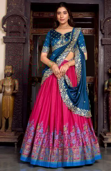 Rani Pink Silk Party Wear Lehenga Choli Set