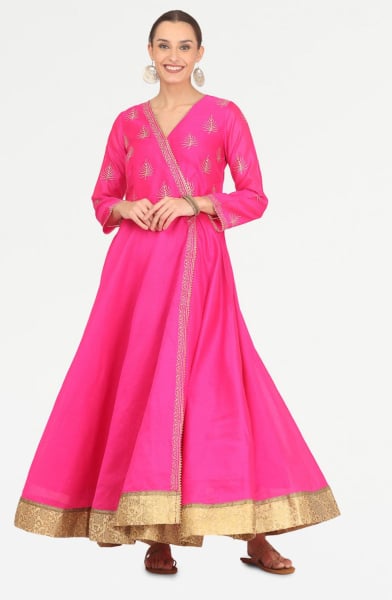 Rani Pink Silk Readymade Anarkali Gown