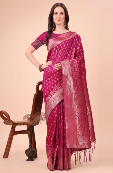 Rani Pink Silk Zari Woven Saree