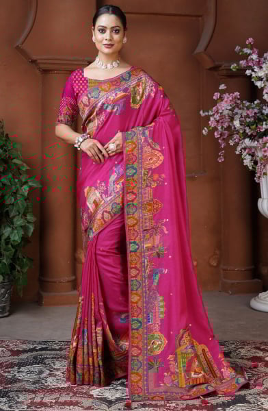 Rani Pink Woven Dola Silk Designer Saree