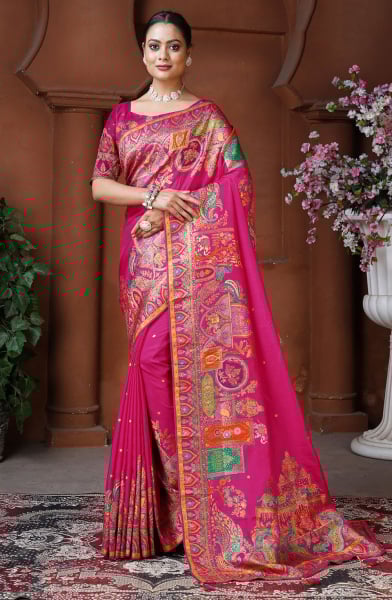 Rani Pink Woven Dola Silk Designer Saree