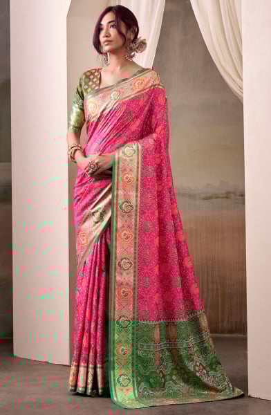 Rani Pink Woven Patola Silk Saree