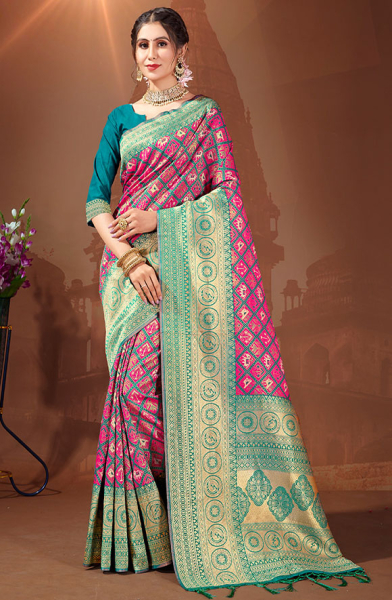 Rani Pink Woven Patola Silk Saree