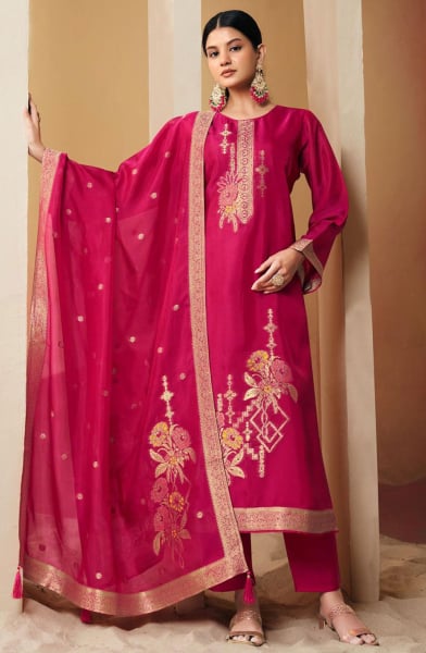 Rani Pink Woven Pure Silk Pant Kameez