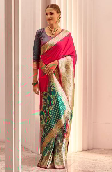 Rani Pink Woven Soft Silk Saree for Ceremonial