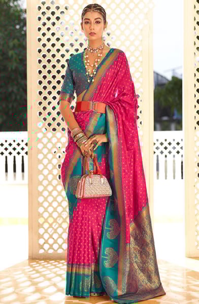 Rani Pink Zari Woven Banarasi Paithani Saree