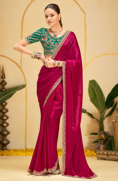 Raspberry Pink Chiffon Saree with Embroidered Blouse